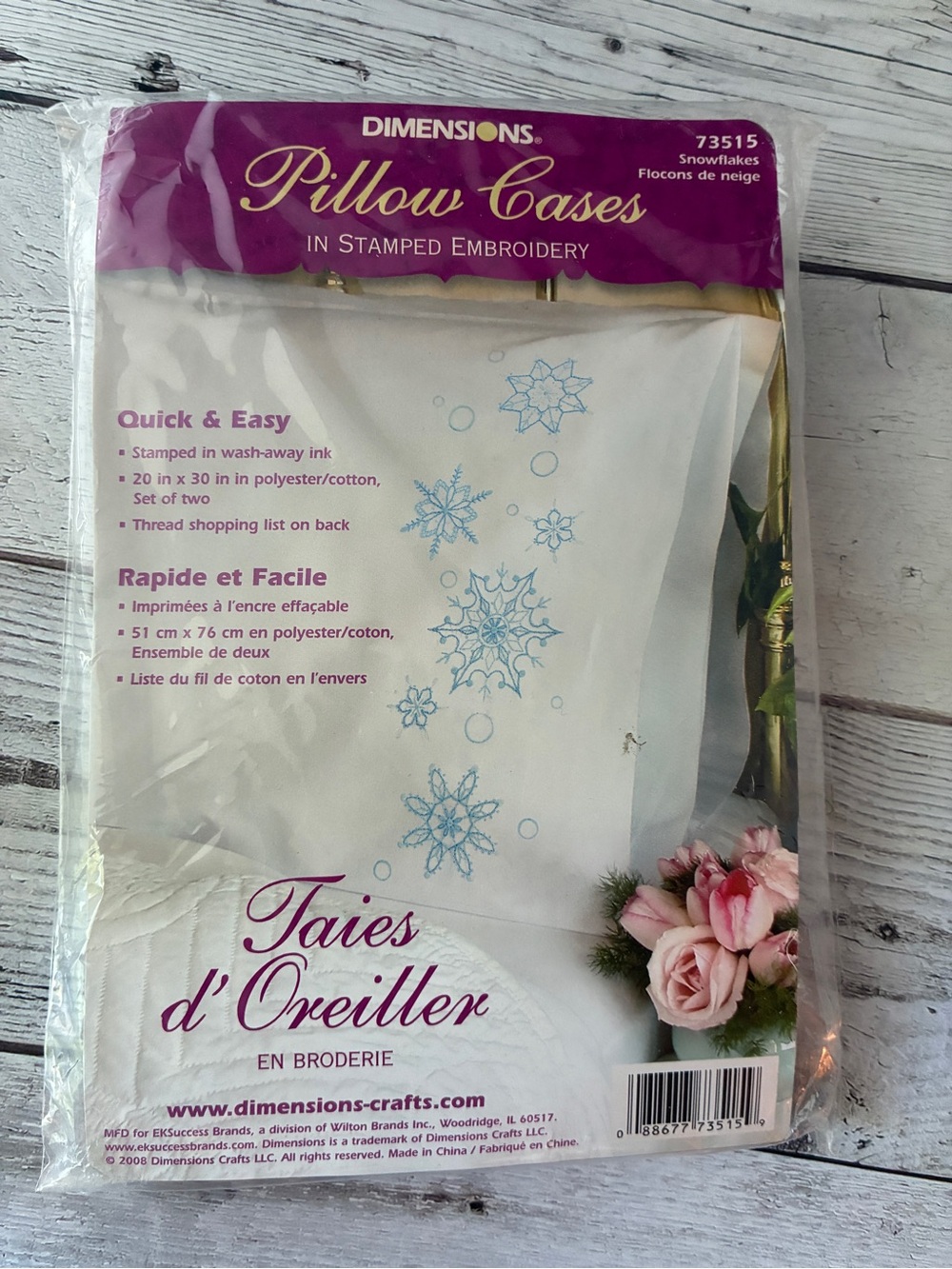 Dimensions Stamped Embroidery Pillow Cases #73515 Snowflakes